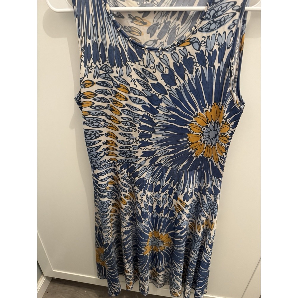 Blukey Dress Womens Medium Blue Print‎ Fit and Flare Sleeveless Knee Italian